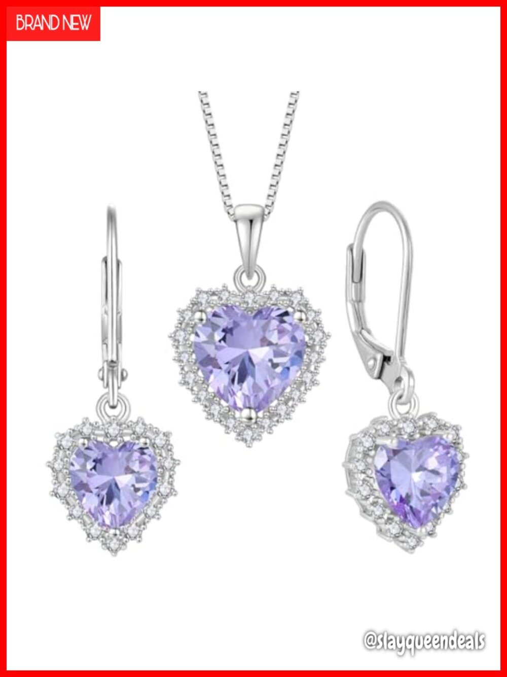 925 Sterling Silver Heart Alexandrite Necklace Earrings Set